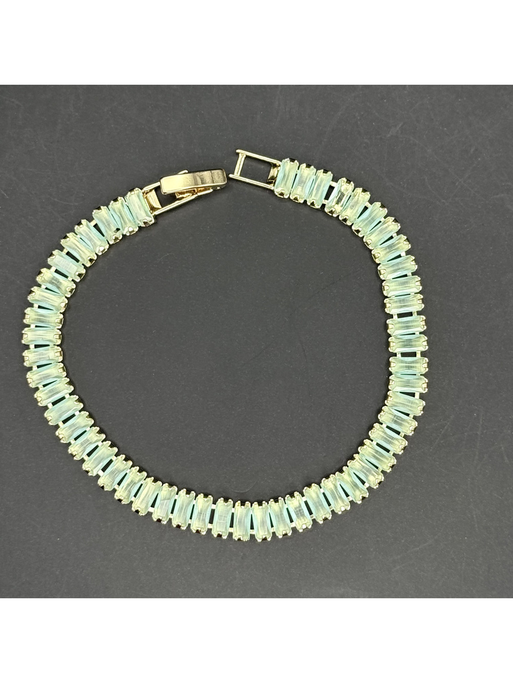 candy+clover green ghost milky baguette gold tone tennis bracelet - Picture 3 of 5